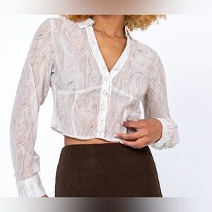 Princess Polly Cream Swirl Button-Down Shirt